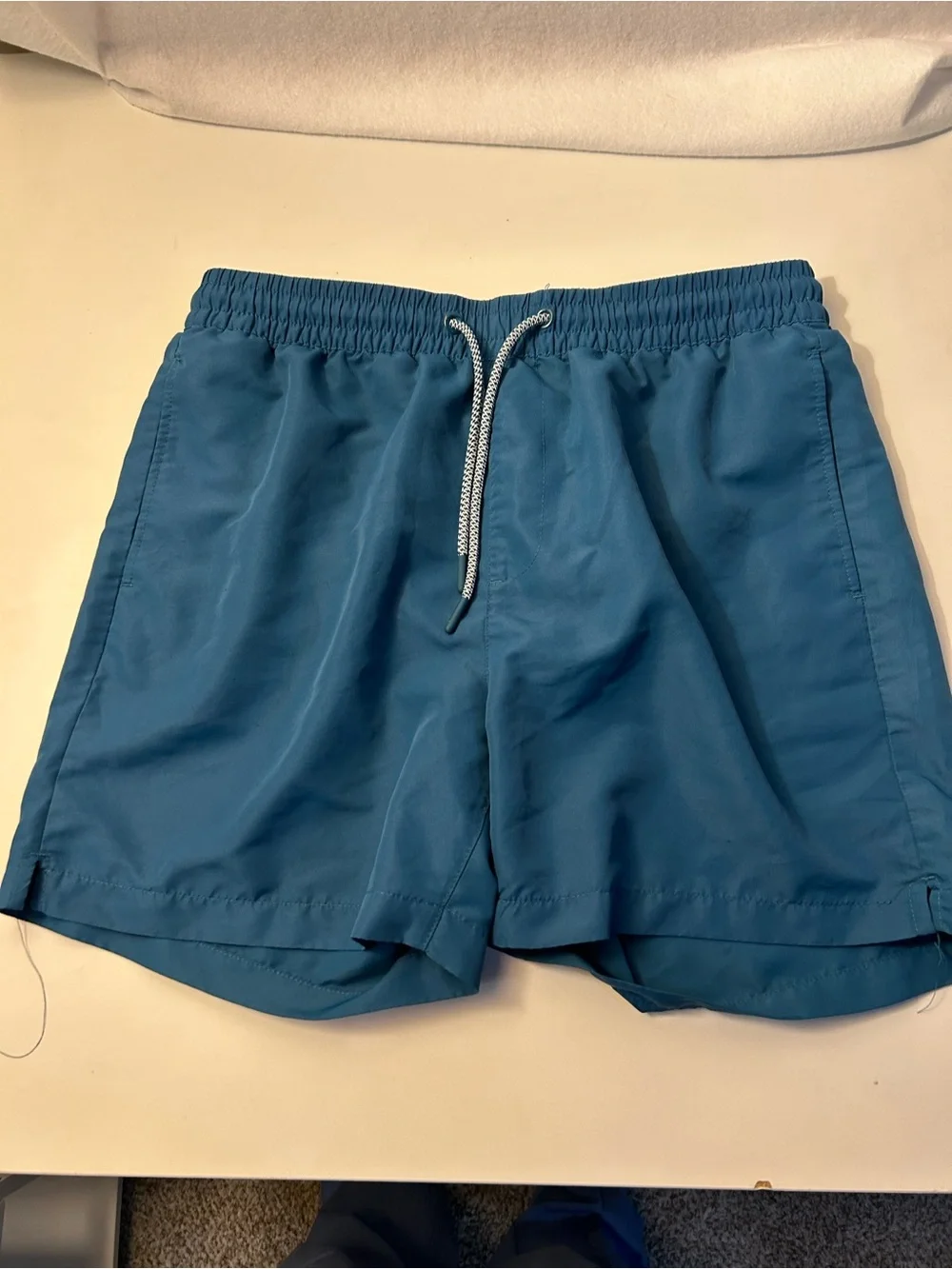 Forever 21 Teal Blue Elastic Waist Swim Trunks with Drawstring